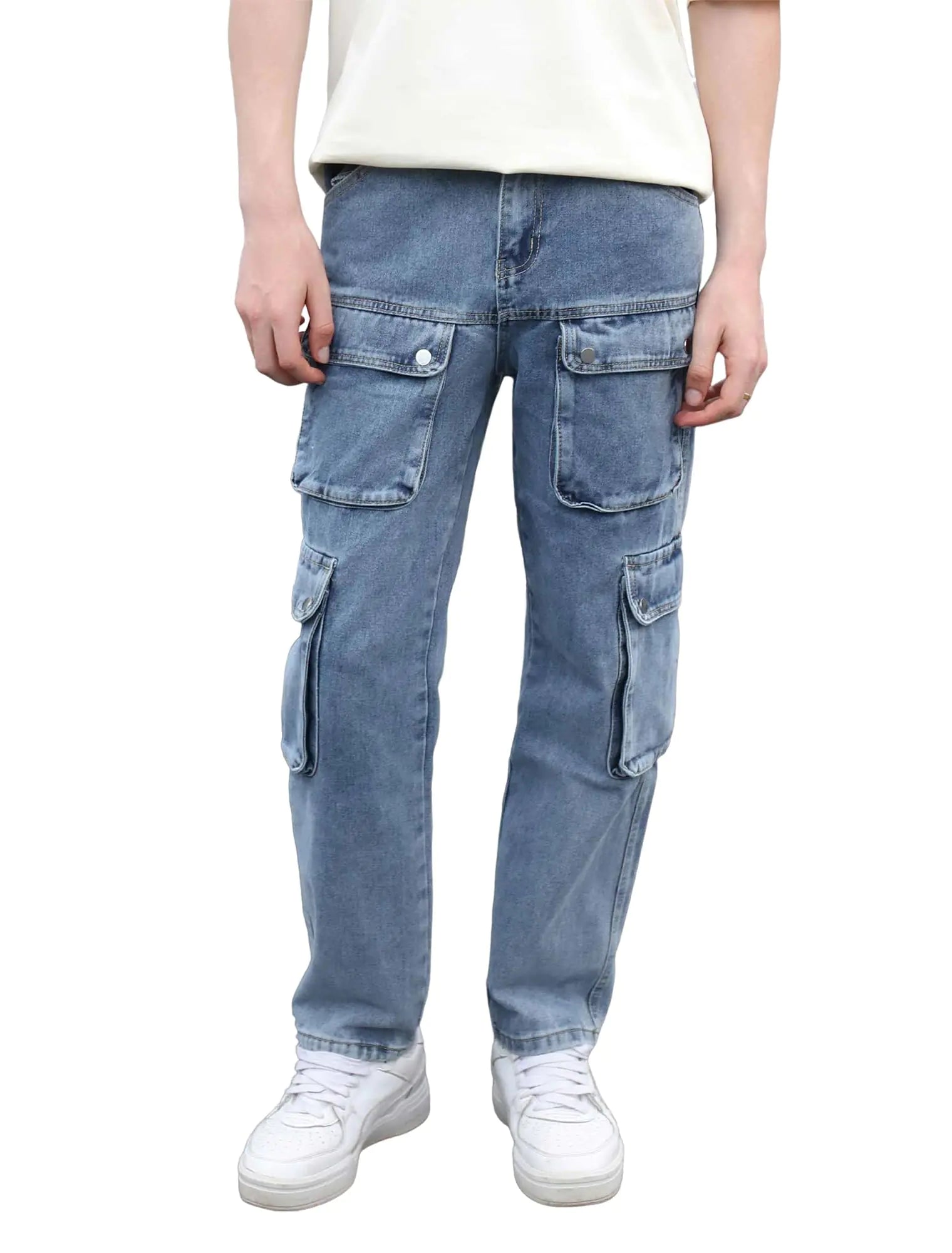 LOGEQI Mens Baggy Hip Hop Jeans Wide Leg Cargo Jeans for Men Loose Fit Streetwear Denim Pants Y2k